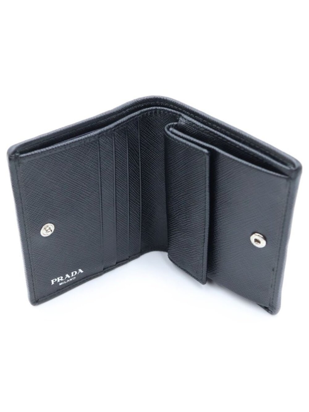 Prada Triangle Logo Compact Wallet Bifold Black Tessuto Nylon - Picture 5 of 6